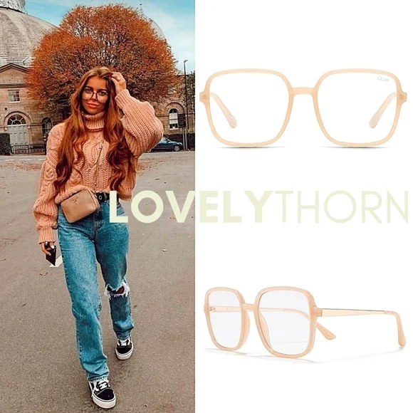 QUAY // ltd ed jlo collaboration nude xl square blue light glasses - Picture 9 of 16